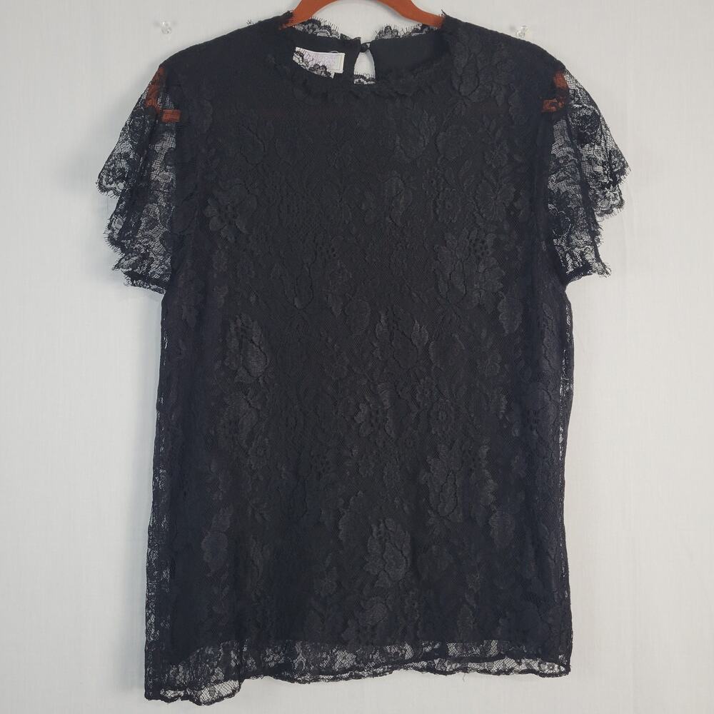 Vintage Floral Lace Top sz 10 black whimisgoth gothic fairy grunge 90s Y2K sheer